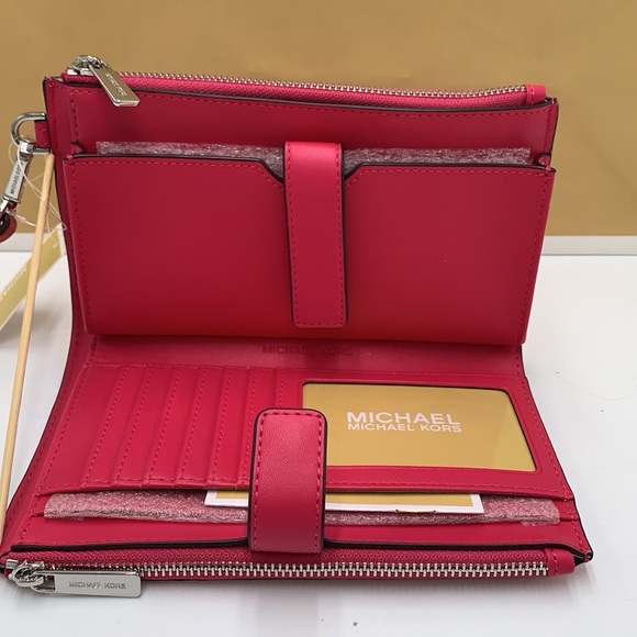 Michael Kors Large Double Zip Wristlet 
Smartphone Case Wallet Electric Pink - Picture 5 of 13